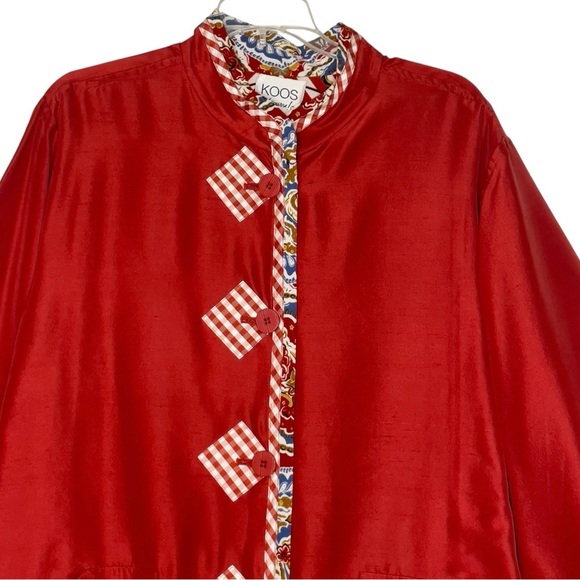 KOOS of Course! Reversible Silk Red Gingham & Bold Print Jacket Blazer 1X - Picture 4 of 13